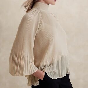 Banana Republic Factory Pleated High-Neck Blouse in Beige
